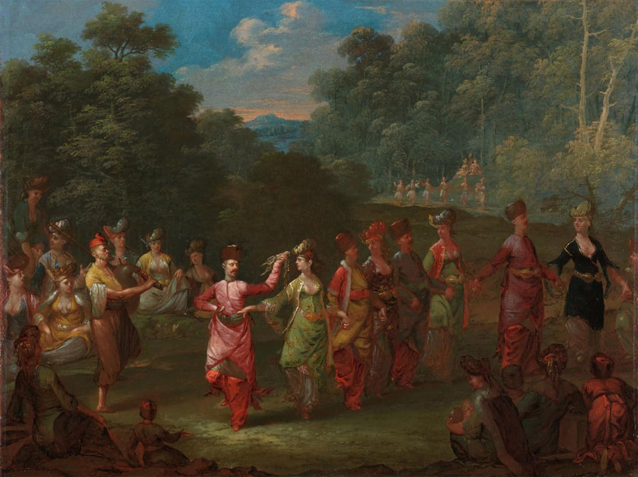 ARTXLXXBN Famous Painting Art Wall Decor Abstract Art Picture Greek Men and Women Dancing the Khorra by Jean Baptiste Vanmour Animal Pictures for Home Decor 60x90cm