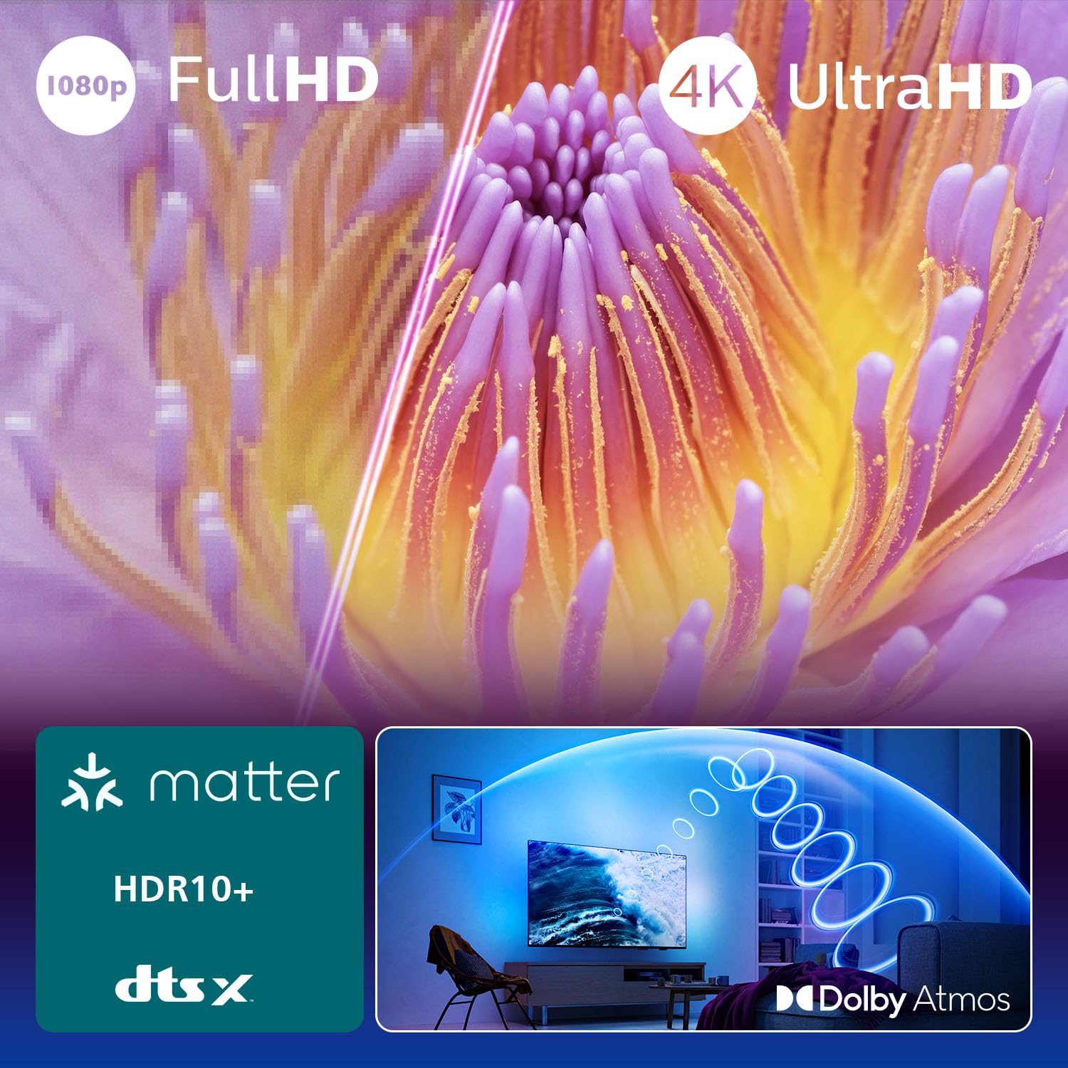 Philips Ambilight 43PUS8500 4K LED Smart TV - 43 Zoll Display mit Pixel Precise Ultra HD, Titan OS, Dolby Vision und Dolby Atmos Sound