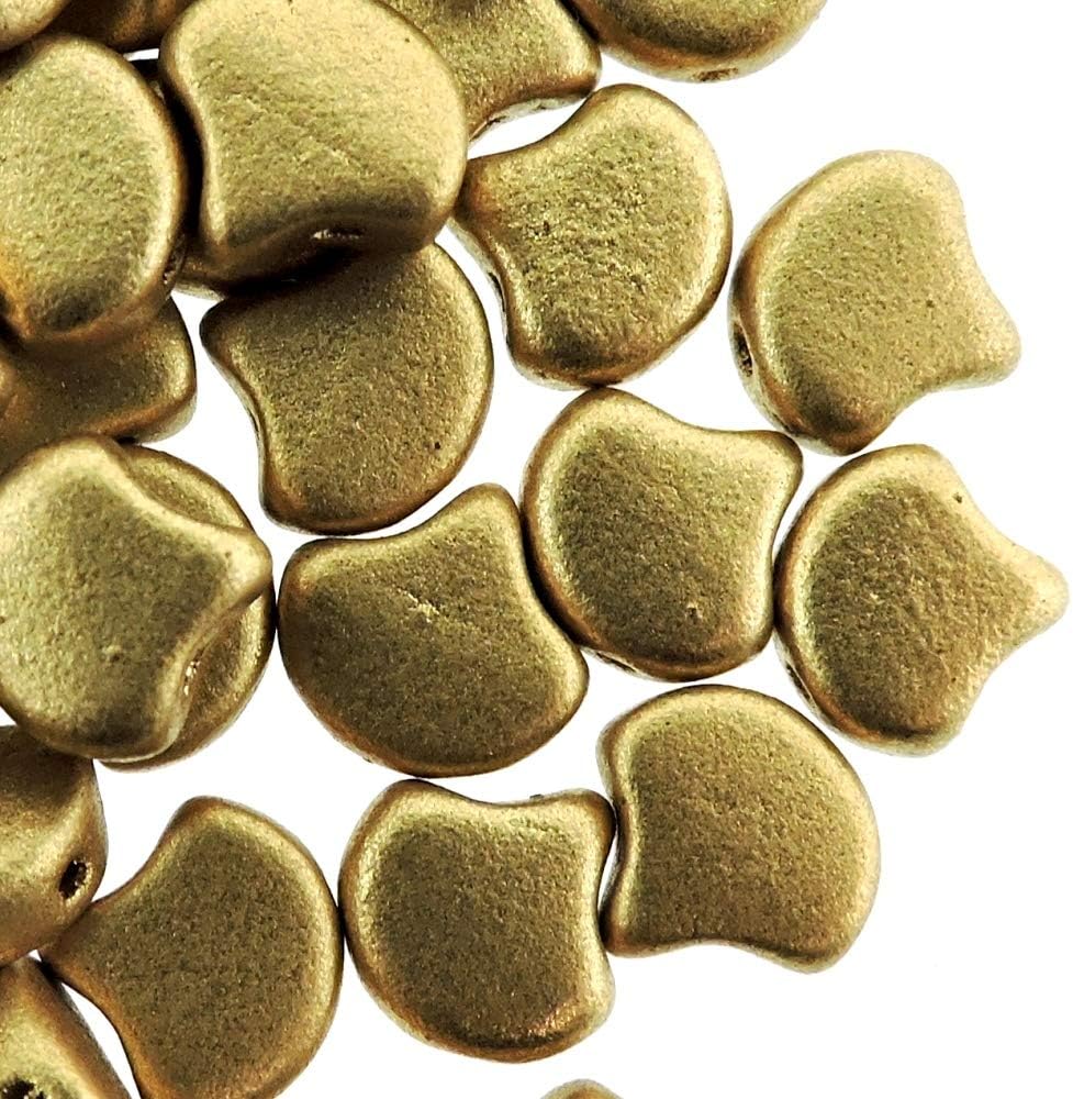 Czech Glass 2-Hole Ginko Beads 7.5mm 22 Grams Pale Gold