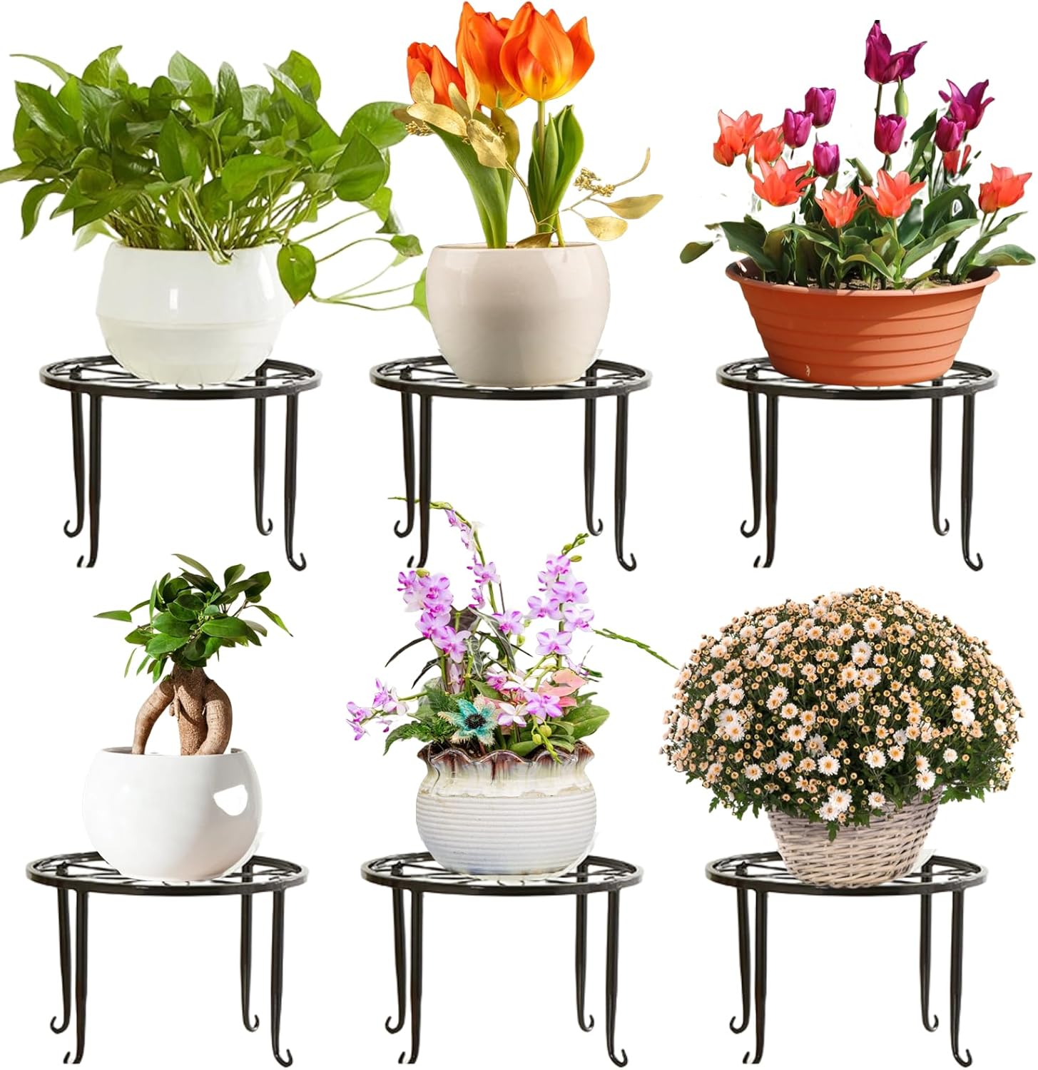 6 Pack Metal Plant Stands, Heavy Duty Flower Pot Stands for