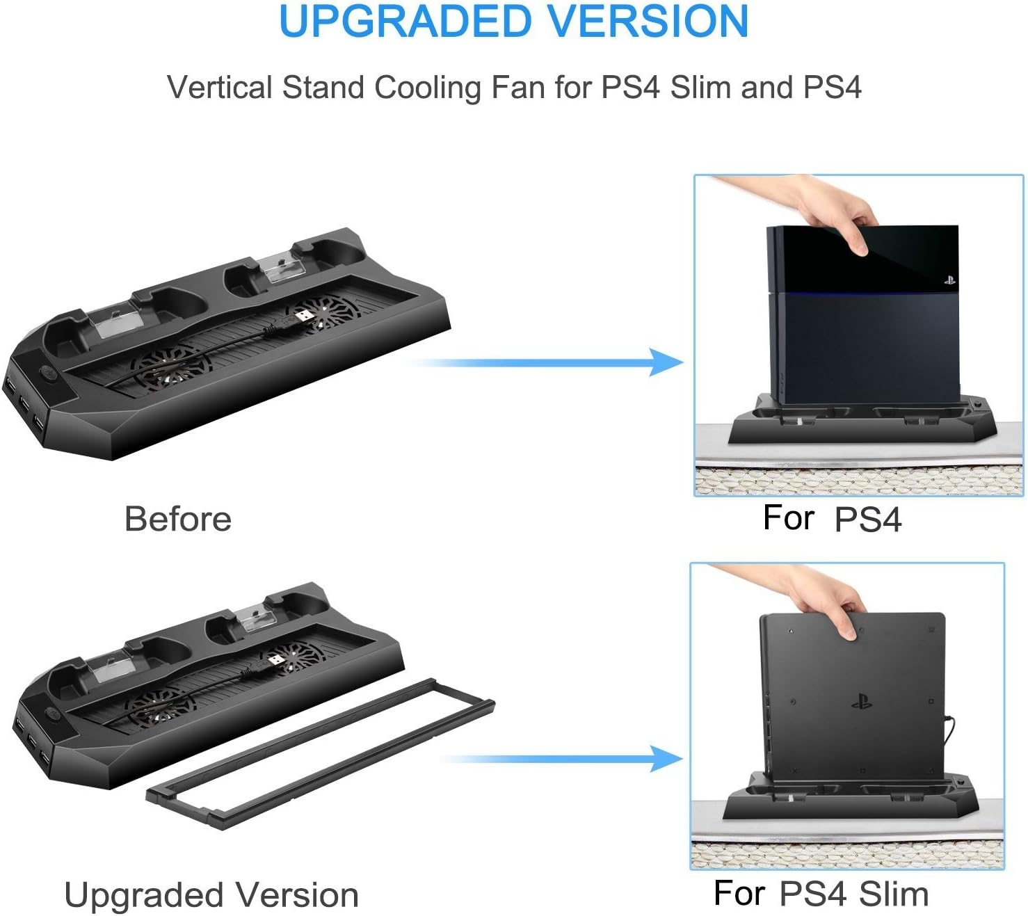 Exclusive Discount 50% Price PECHAM Vertical Stand for PS4 Slim / PS4 with Cooling Fan, for Playstation 4/Slim Console, Dual Controller Charge Station, 3 HUB Port (Not for Pro) Best Cyber Deals 🔥 PECHAM Vertical Stand for PS4 Slim / PS4 with Cooling Fan, for Playstation 4/Slim Console, Dual Controller Charge Station, 3 HUB Port (Not for Pro)