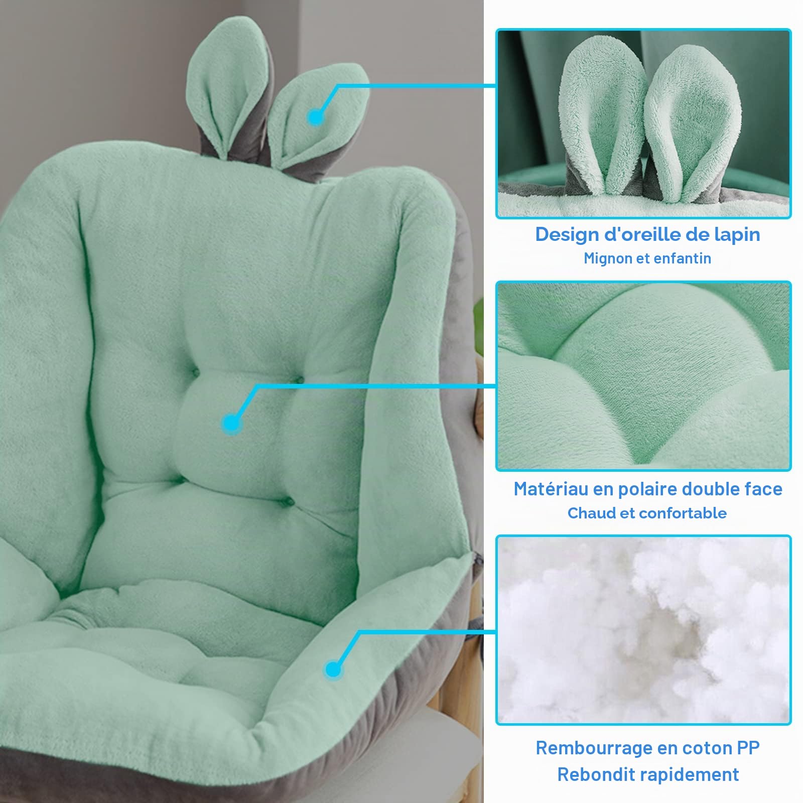 Coussin de Siège avec Dossier Coussin Coccyx Anti Escarres Ergonomique pour Soulager Les Maux de Dos Coussins de Chaises Bureau Voiture Coussin Assise Sol (Vert, 45x45cm)