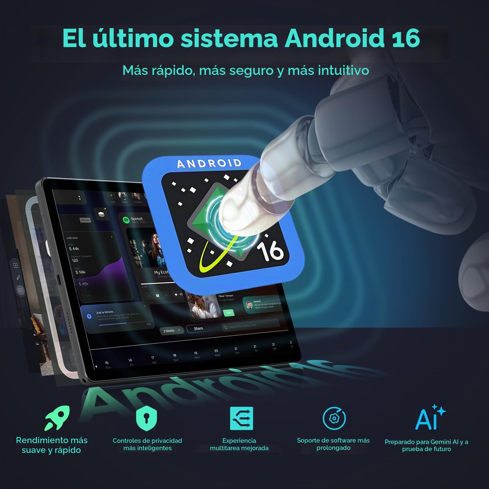 U11 Android 16 Tablet 11 Pulgadas, 16GB RAM+128GB ROM/2TB TF Tableta para Niños, Batería 8580 mAh, HD 90Hz, 13MP+5 MP/WiFi 5G/Face ID/Widevine L1/GMS/GPS/OTG/Audio 3.5mm Jack Tablets Gaming