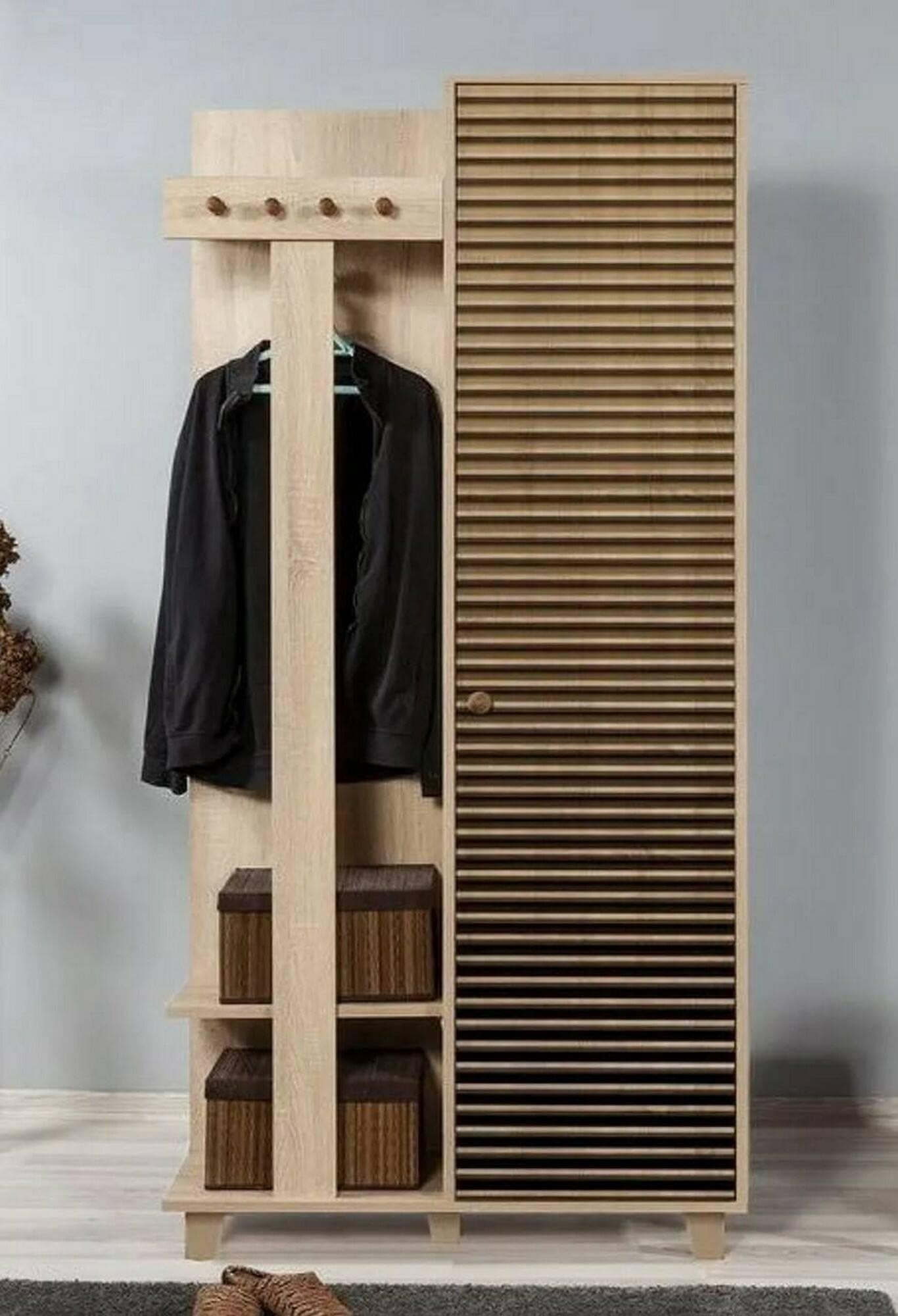 Dmora - Mobile da ingresso Azhaf, Entratina appendiabiti, Composizione per atrio, Consolle portaoggetti multifunzione, 90x36h194 cm, Quercia
