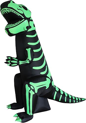 Miniatura 3 de 8 pies de altura Halloween inflable verde esqueleto dinosaurio tiranosaurio T-Rex luces al aire libre interior decoración de vacaciones, Blow Up LED