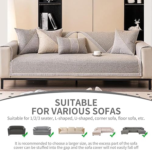 Miniatura 6 de Funda de sofá de estilo vintage con agarre antideslizante, mezcla tejida de algodón y lino, multiusos para sofássillones, lavable a máquina, tamaño