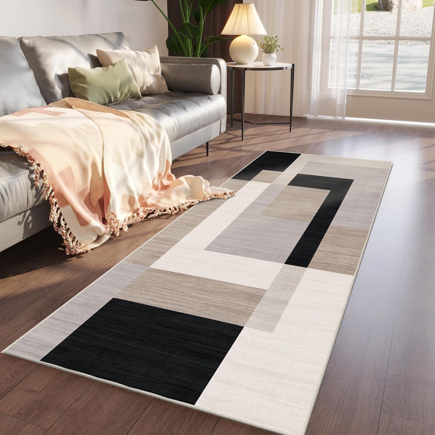 Imperial Rooms Area Rugs Living Room - Runner Rugs for Hallway Geometric Style Modern Floor Carpet Runners Soft Touch Abstract Large Printed Rugs Easy Care (80 x 300 Cm, Milo Neutral) — image 1