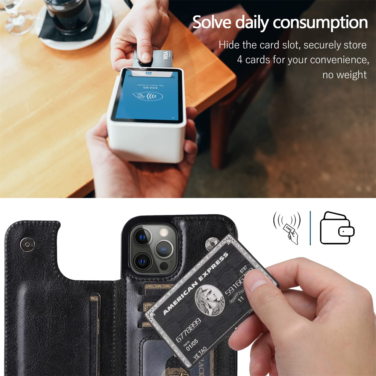 Custodia Portafoglio QANXGOG Per IPhone 14/Pro/Max - Pelle Sintetica, Magnetica, Con 3 Slot Carte E Funzione Stand