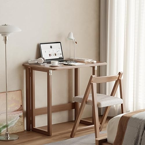 Miniatura 8 de WoodsWhisper Escritorio plegable de madera maciza, escritorio de oficina en casa moderno de mediados de siglo, escritorio plegable ajustable para
