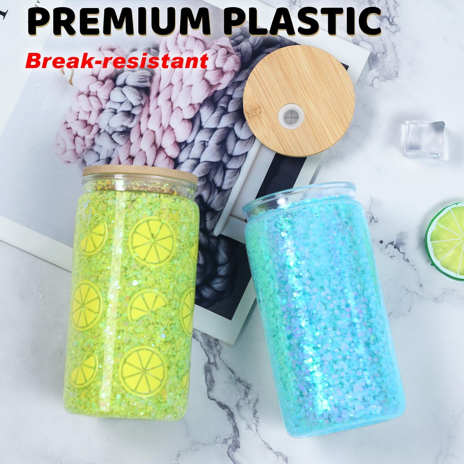 16 Oz Plastic Snowglobe Tumbler, 6 Pack Pre-Drilled Double Wall Plastic Clear Cup for Glitter Snow Globe Diy, Double Wall Snowglobe Cup with Bamboo Lid - Image 4