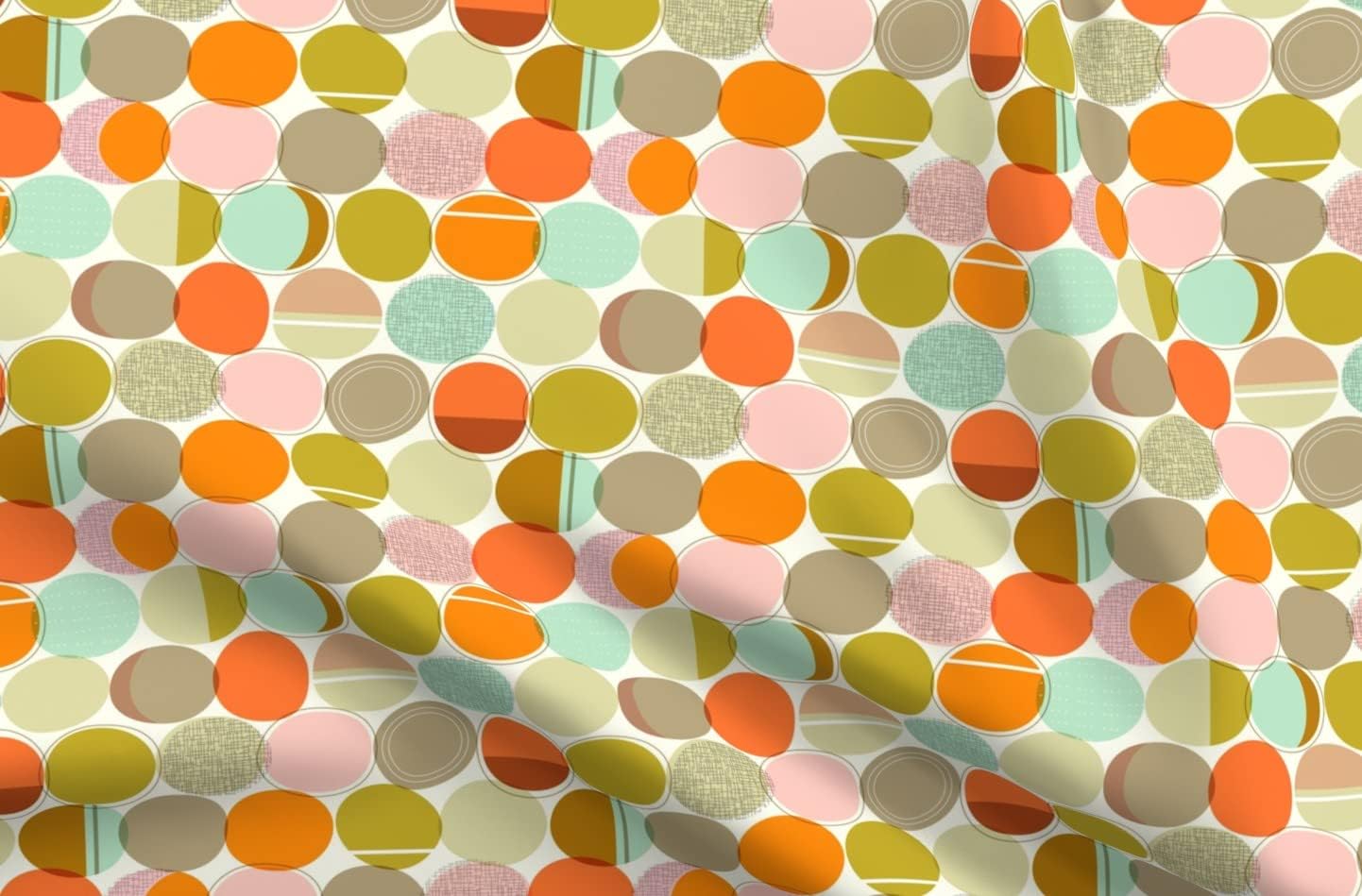 Spoonflower Fabric - Stone Mod Aqua Coral Atomic Age Geometric Mid Century Modern Printed on Polartec(R) Fleece Fabric by The Yard - Sewing Blankets Loungewear and No-Sew Projects