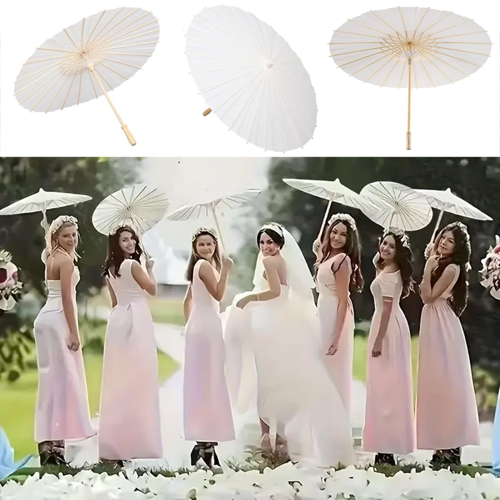 Ombrelle Mariage, 10 Pièces 60cm Parapluie Blanc Mariage Parapluies en Papier, Ombrelle Chinoise DIY Oiled Paper PaintingParapluies pour Fête deMariage Décoration
