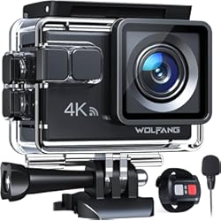 Hero Pro 5 WOLFANG Cámara Deportiva GA100 4K 30FPS, Videocámara de Casco WiFi de 20MP con EIS Antivibración, Cámara Subacuática Buceo 40M con Micrófono Dual, Control Remoto, 2 Baterías, Varios Accesorios