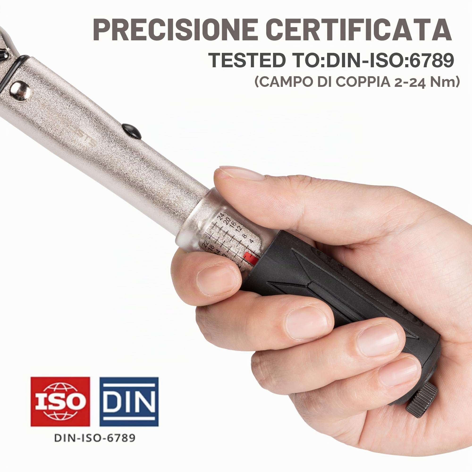 Set di chiavi dinamometriche da 1/4 di pollice con funzione a scatto – 2–24 Nm – Attrezzi per la manutenzione di bici da corsa e mountain bike – include inserti a brugola e Torx, oltre a prolunghe da