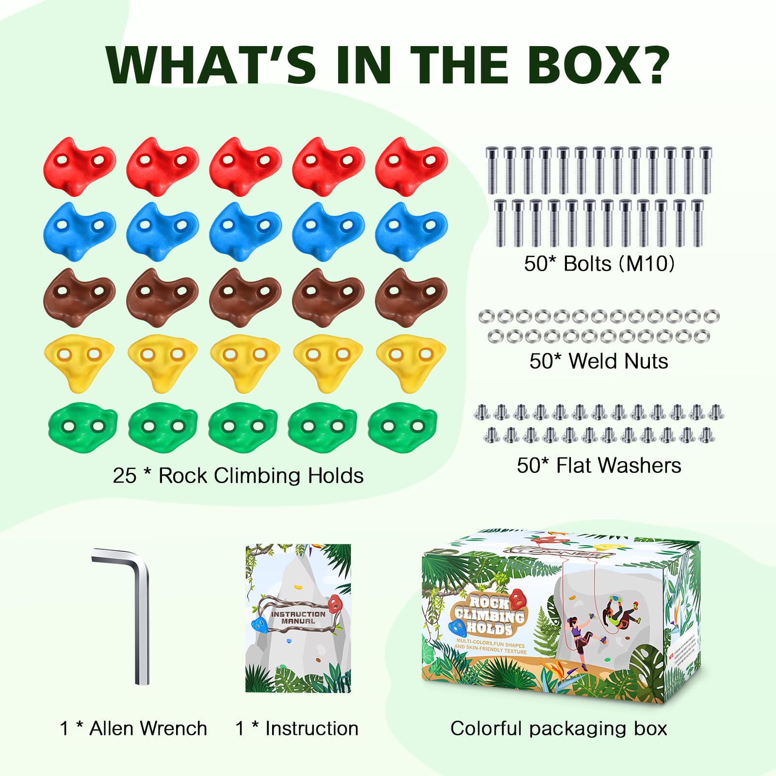 TOPNEW 25PCS Rock Climbing Holds for Kids, Large Climbing Holds for Play Set, Swingset - Adult Rock Wall Holds with Mounting Hardware for Indoor Outdoor Rock Climbing Wall - Image 2