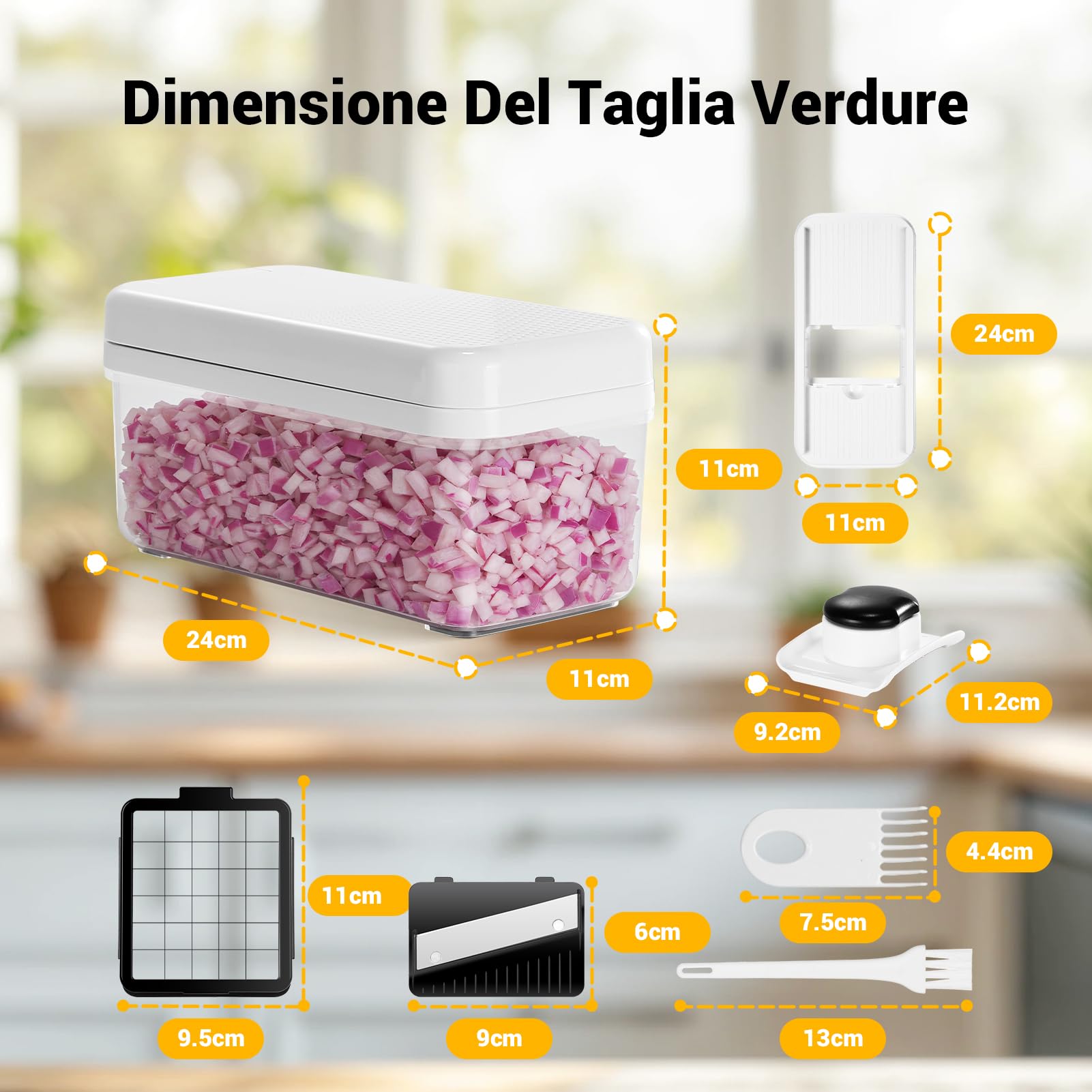 Mandolina per Verdure, Taglia Verdure Multifunzione, Tagliaverdure Manuale con 7 Lame in Acciaio Inox Intercambiabili, Tritaverdure per Cipolla, Carota, Patata e Cetriolo