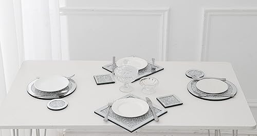 Miniatura 5 de Juego de 2 posavasos plateados de cristal con espejo, manteles individuales de cristal con diamantes triturados, decoración del hogar, posavasos