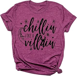 FLOYU Chillin Like a Villain Shirt Women Halloween Villains Shirts Bad Girls Tops Halloween Letters Print Clothes