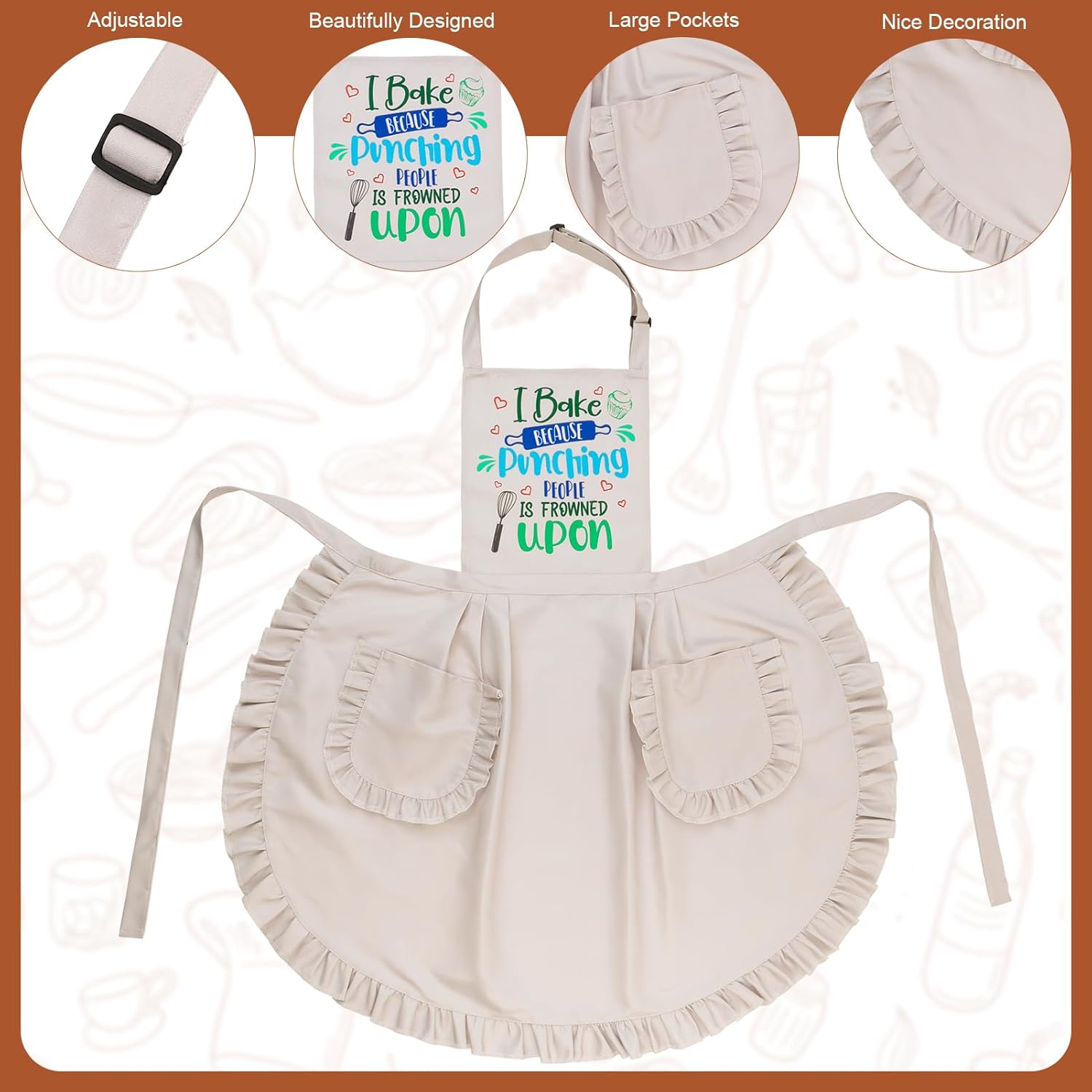 Funny Cooking Aprons for Women Cute Baking Aprons with Pockets Adjustable Bib Apron Kitchen Gifts for Mom Wife - Image 4