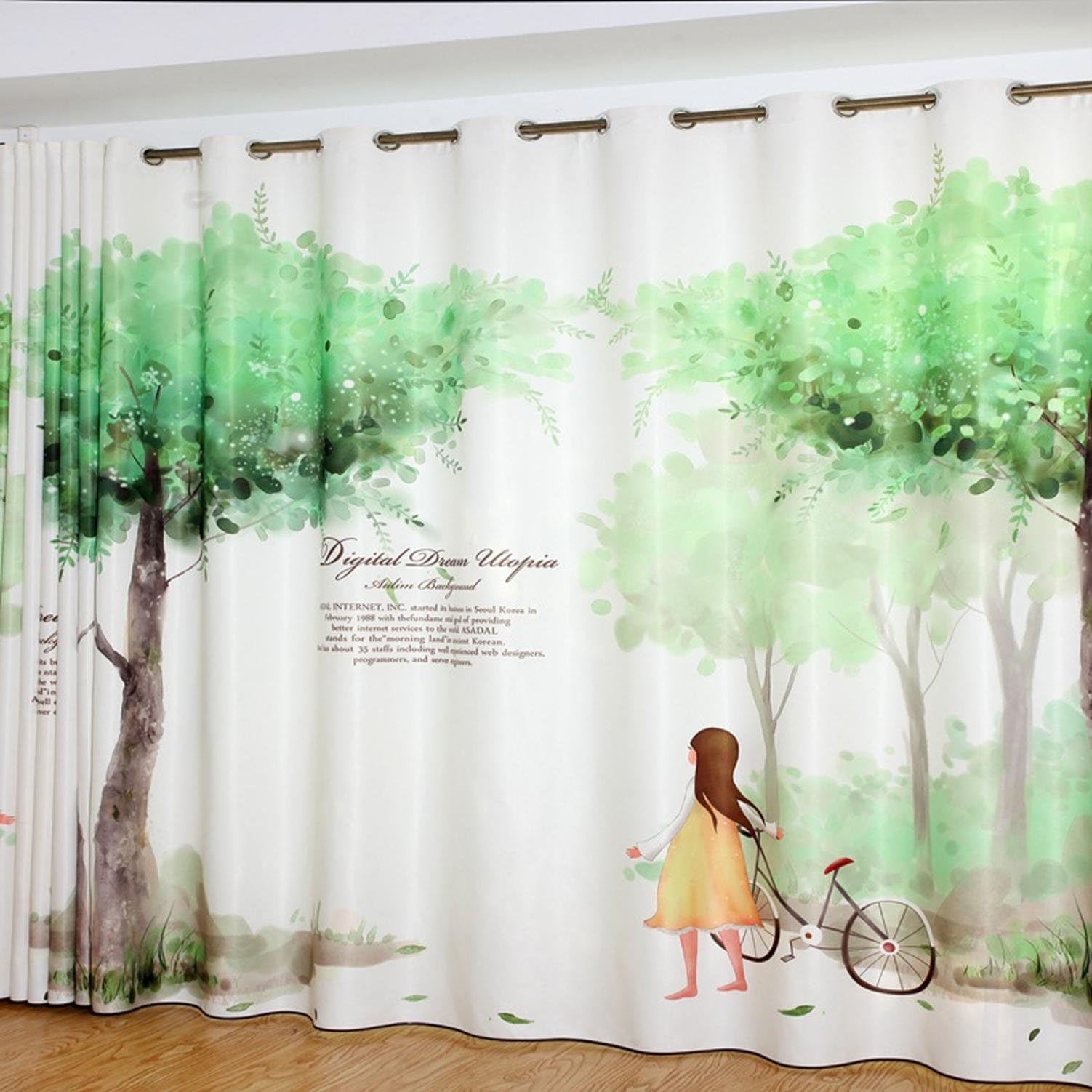 AINIJ 3D Curtain Cloth, Linen Fabric/New Digital Printing Curtain Cloth Vigor Youth Office Girl Room Curtain Cloth Warm Fresh Curtain Cloth, 2m