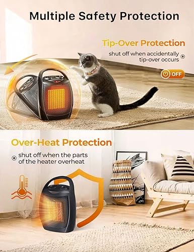 Miniatura 5 de Calentador de espacio portátil de cerámica con termostato, ventilador eléctrico para interiores de 1500 W con protección contra sobrecalentamiento y