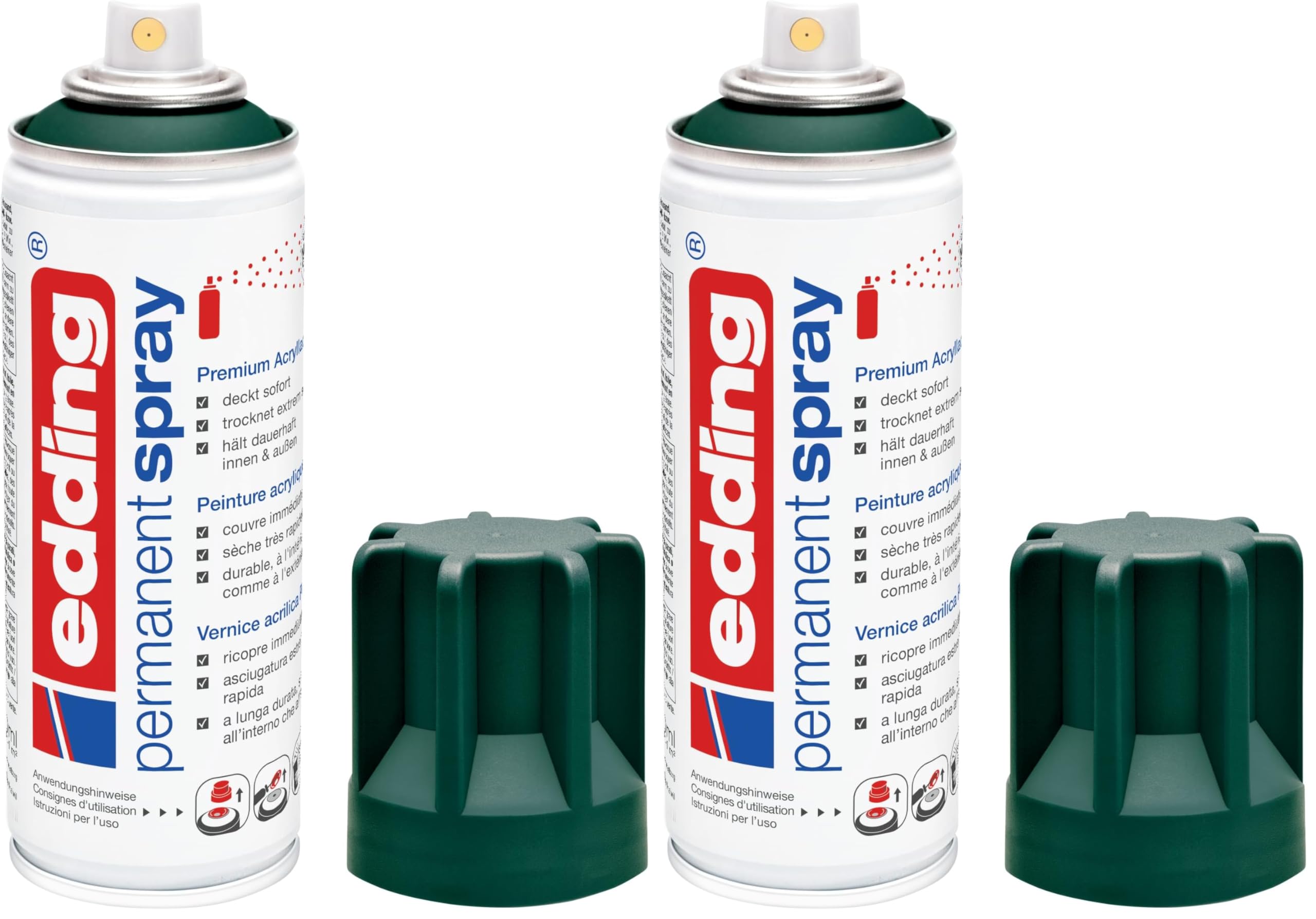 edding 5200 Permanent Spray - moosgrün matt - 200 ml - Acryllack zum Lackieren und Dekorieren von Glas, Metall, Holz, Keramik, Kunststoff, Leinwand - Lackspray, Acrylspray, Farbspray (Packung mit 2)