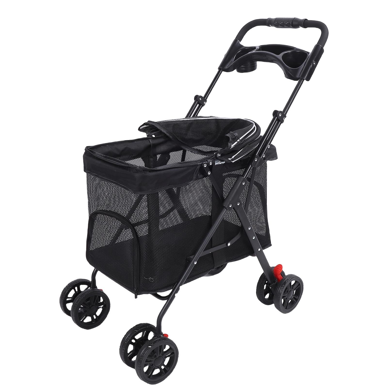 Alomejor Cochecito Plegable para Mascotas, Carrito para Perros y Gatos con Paraguas y Portavasos, Cochecito Click Click para Perros, Transportadores para Mascotas (#11)