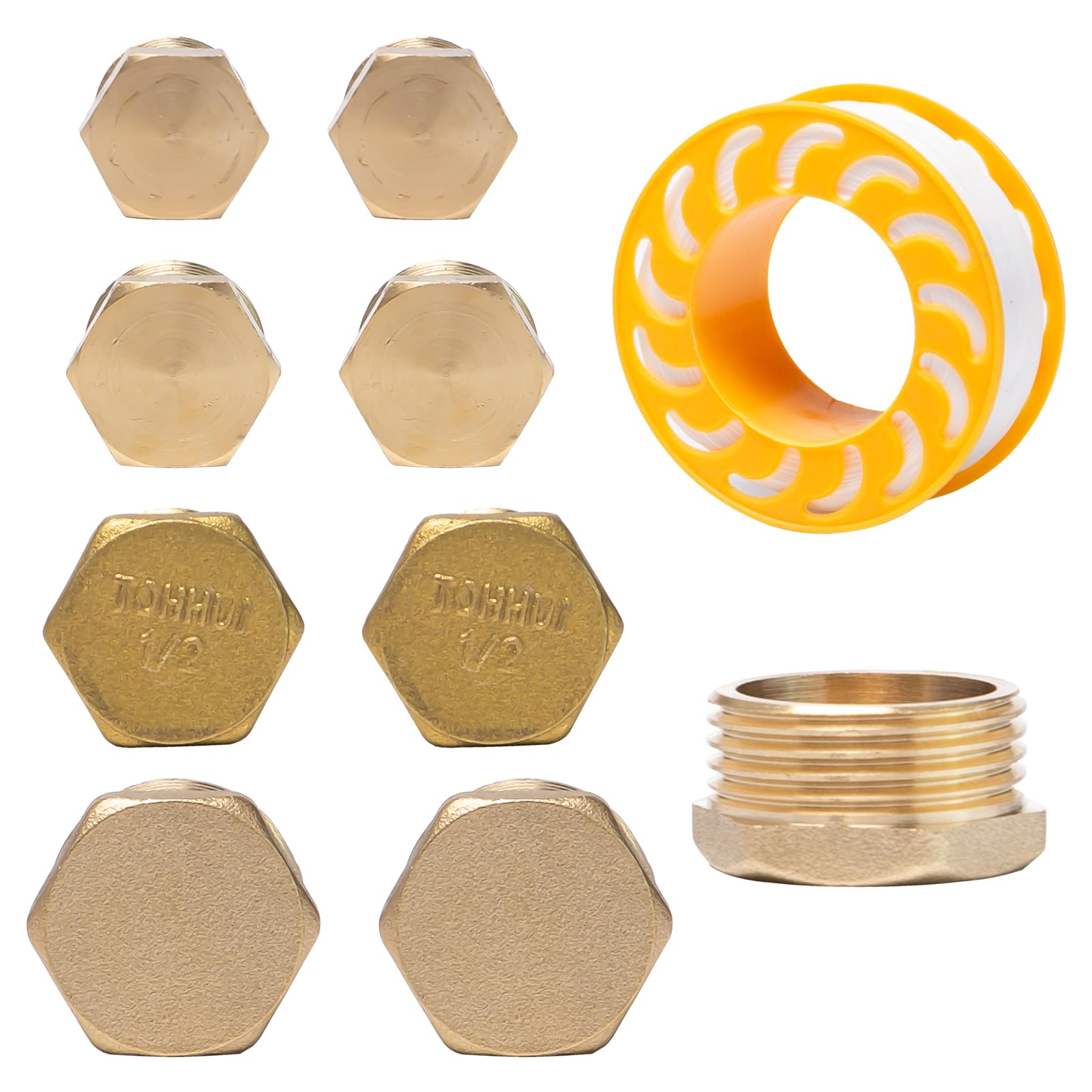 10 Tappi In Ottone Per Tubi - Set Esagonale Filettato 1/8, 1/4, 1/2, 3/4, 3/8 Pollice Con Guarnizioni - Foto 3