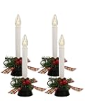 4-Pack Traditional Flameless Window Candles with Auto Timer (6H On/18H Off), Battery Operated LED Taper Candles with Classic Pewter Base for Christmas, Holiday & Welcoming Home Décor