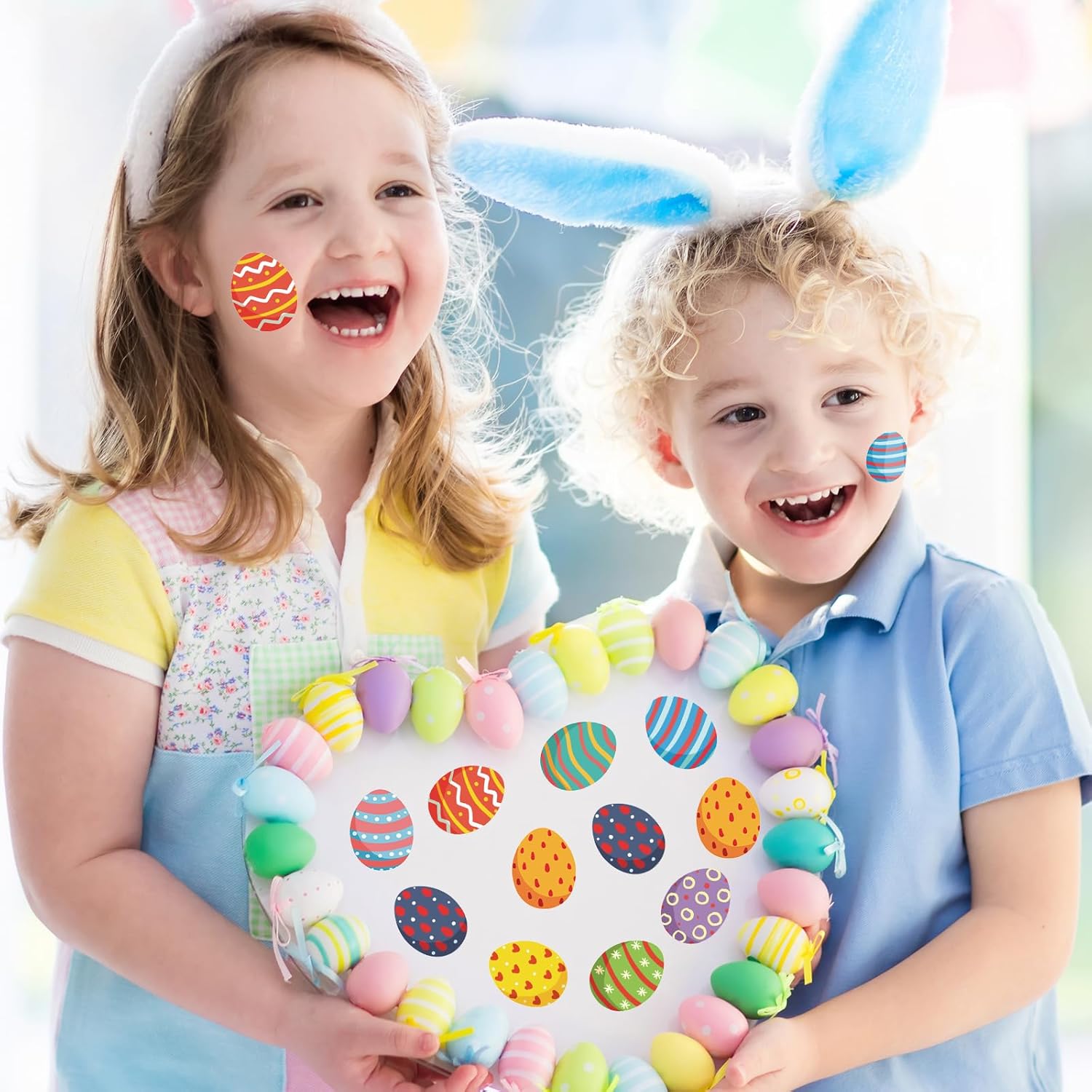 Easter Stickers Roll Easter Egg Stickers 500 PCS Colorful Egg Pattern Decals Gift Decorations to Decor Envelope Cards Boxes Holiday Party Supplies