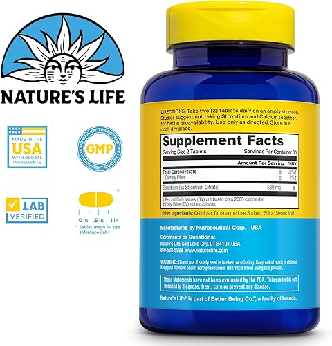 Miniatura 2 de NATURE'S LIFE Citrato de estroncio 680 mg - Suplemento de estroncio quelatado - Soporte de minerales traza - Alta absorción, digestión suave,
