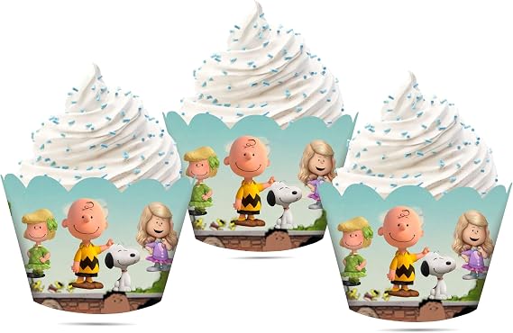 Charlie Broown Cupcake Wrapper Party Decoration, Classic Cartoon Style Decorative Cupcake Wraps for Birthday Celebration, Premium Quality Baking Wraps for Dessert Table and Party Display