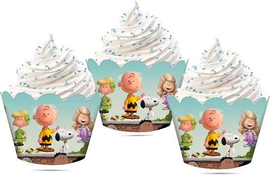 Charlie Broown Cupcake Wrapper Party Decoration, Classic Cartoon Style Decorative Cupcake Wraps for Birthday Celebration, Premium Quality Baking Wraps for Dessert Table and Party Display