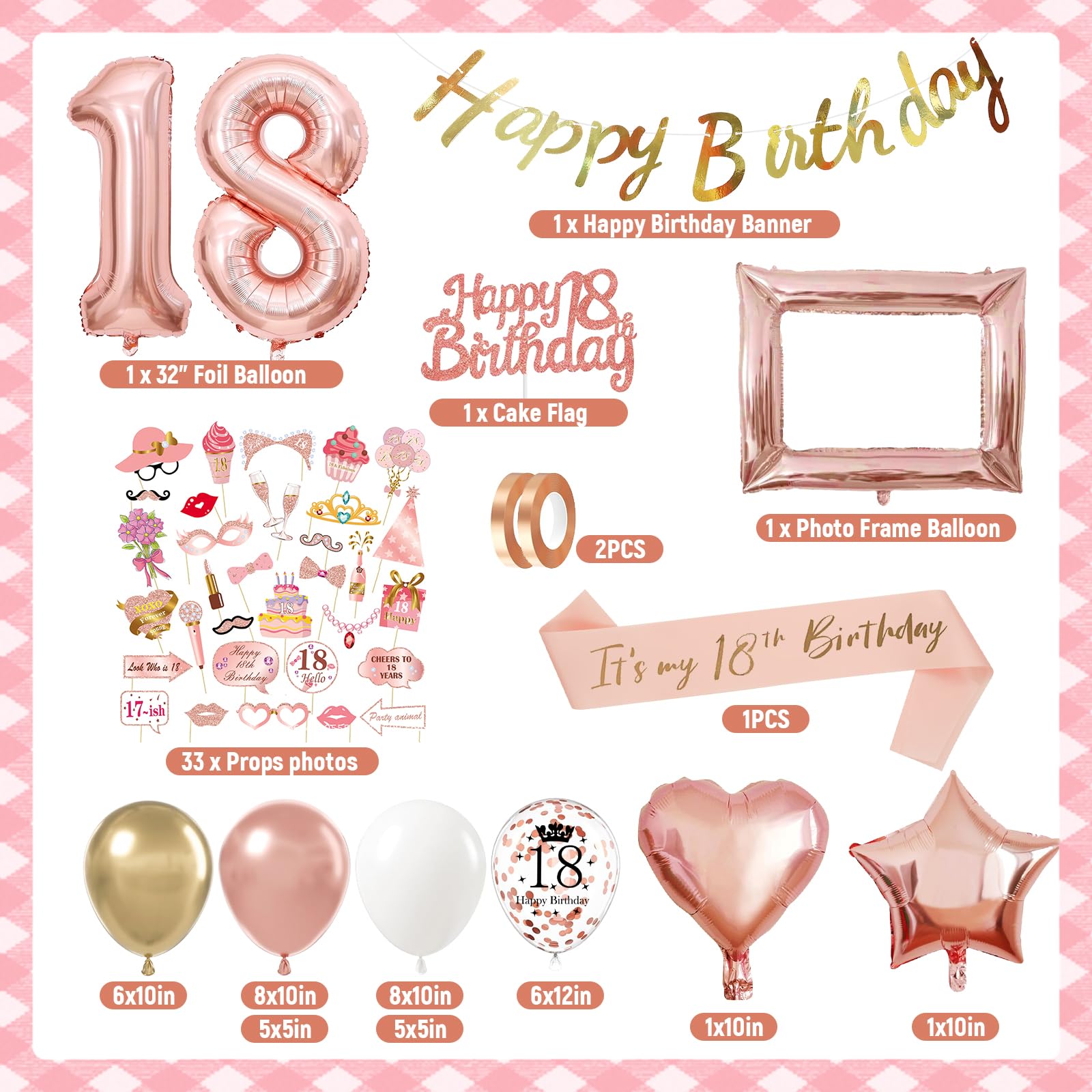 18. Geburtstag Deko Set - Rosa Gold Girlanden Und Partydekoration