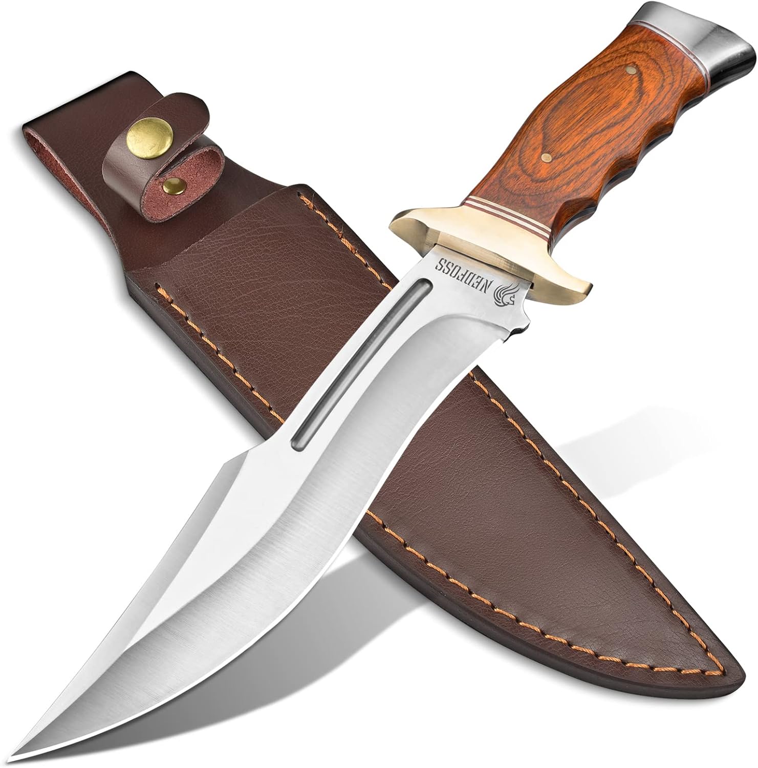 NedFoss Fixed Blade Knife with leather sheath,Survival