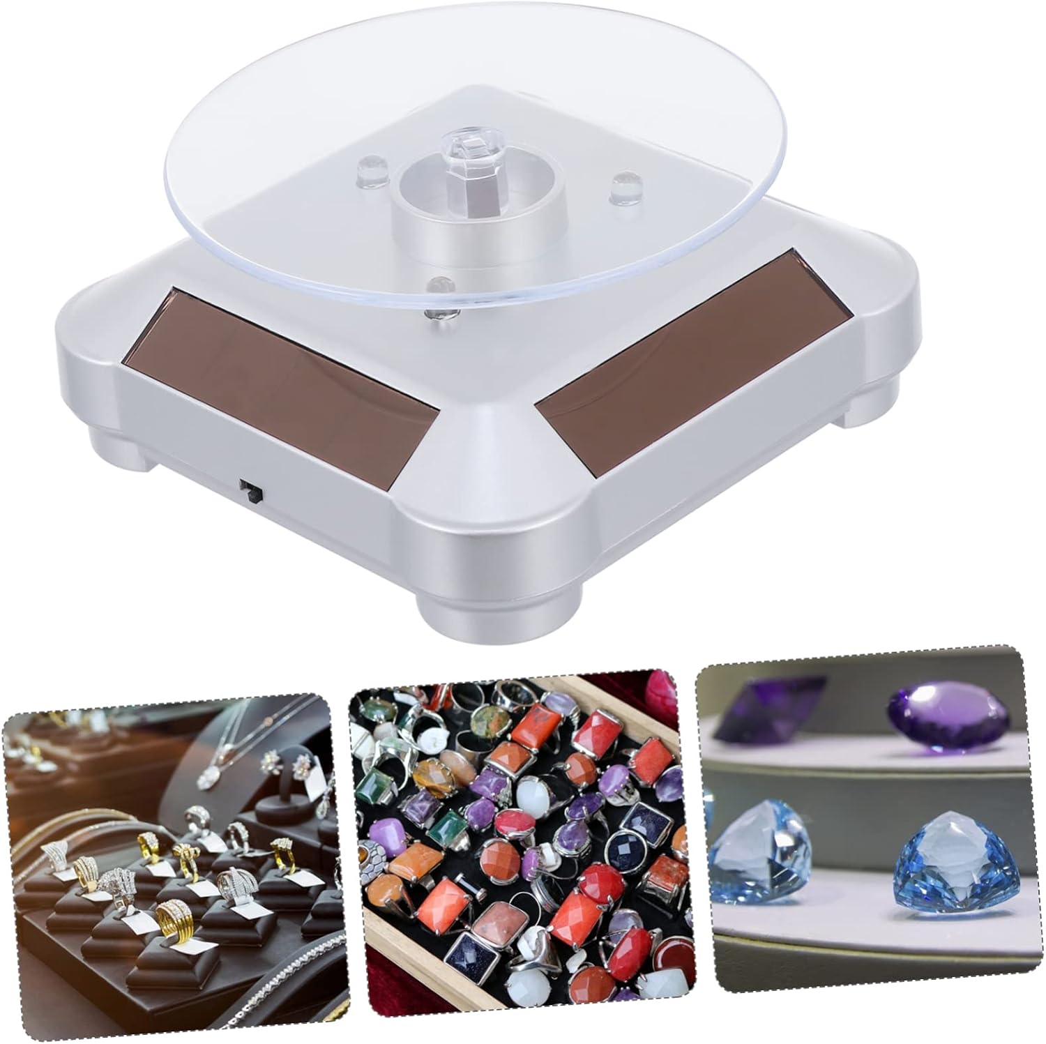 2pcs Solar Rotating Display Stand Led Lights Jewelry Turntable for Watches and Bracelets Base for Countertop and Window Showcases image 4