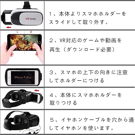 Amazon Co Jp Anskp ３dメガネ Vr Iphone5 6 7 Plus 4 6インチのスマホ対応 Vr ゴーグル レンズ距離を調整可能 Bluetoothリモコン付き ホワイト 家電 カメラ