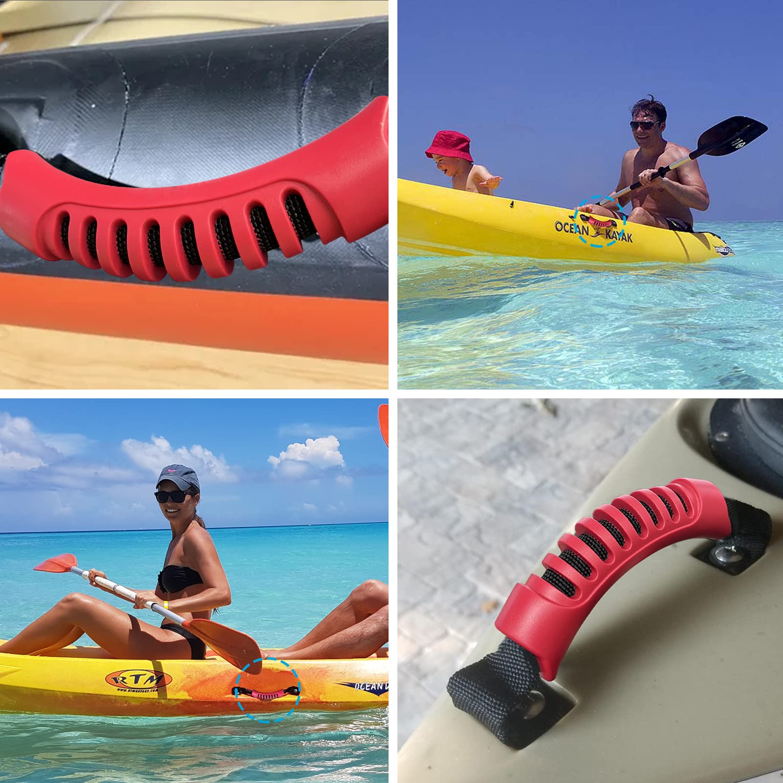 YINETTECH 2 Poignées De Transport Pour Kayak Canoë - Kit T-Handle Avec Pad Eyes Et Vis - Confort Et Antidérapant