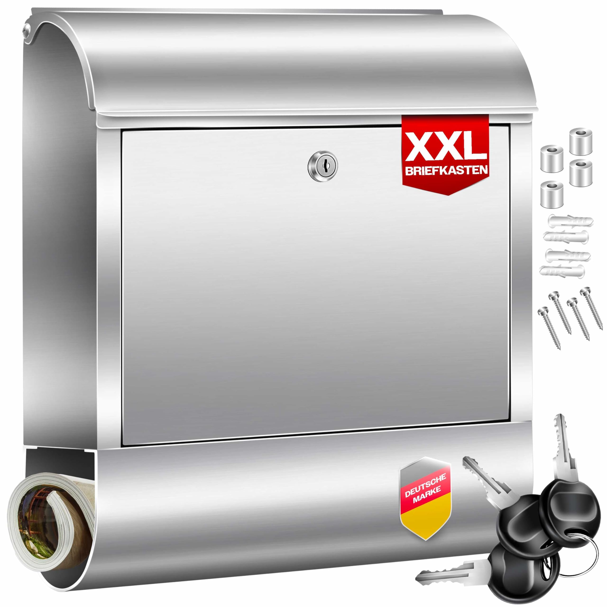 KESSER® XXL brievenbus roestvrij staal met krantenvak, geborsteld, 3X