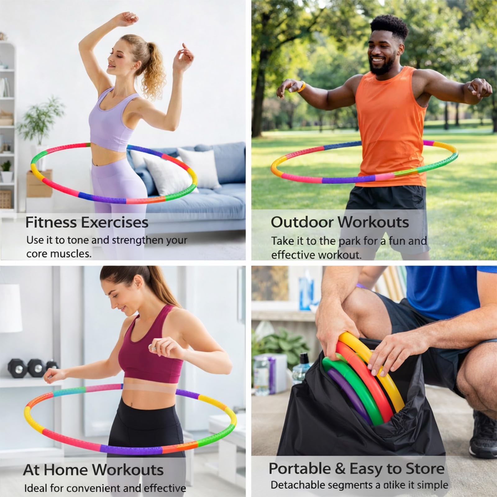 Hula Hoop smontabile 10 sezioni 72cm leggero 125g per allenamento casa bambini adulti fitness portatile palestra parco ufficio divertente resistente PP ecologico