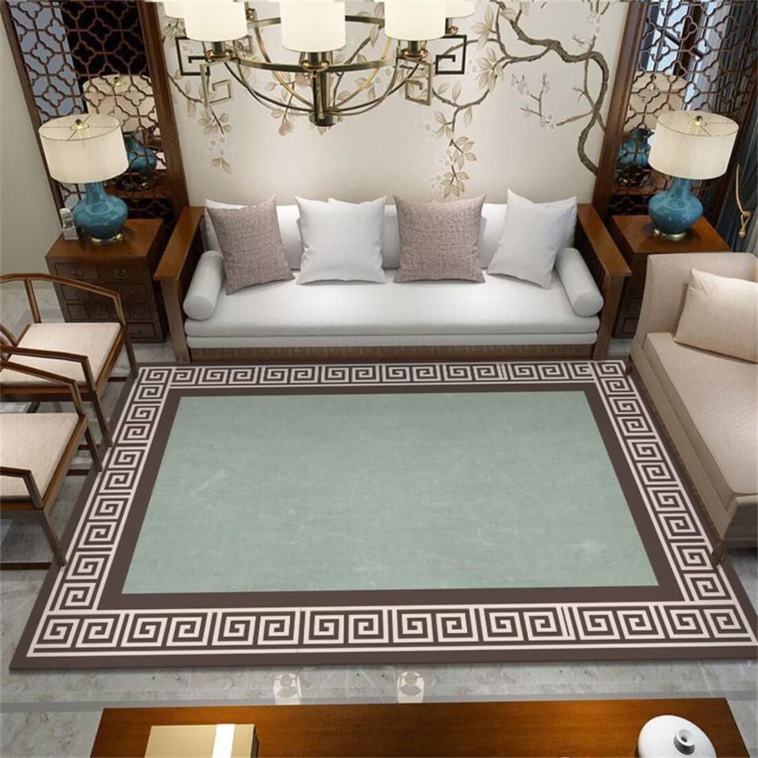 Tapis géométrique rétro bleu 60x90 cm idéal pour une déco de chambre d'ado fille chic
