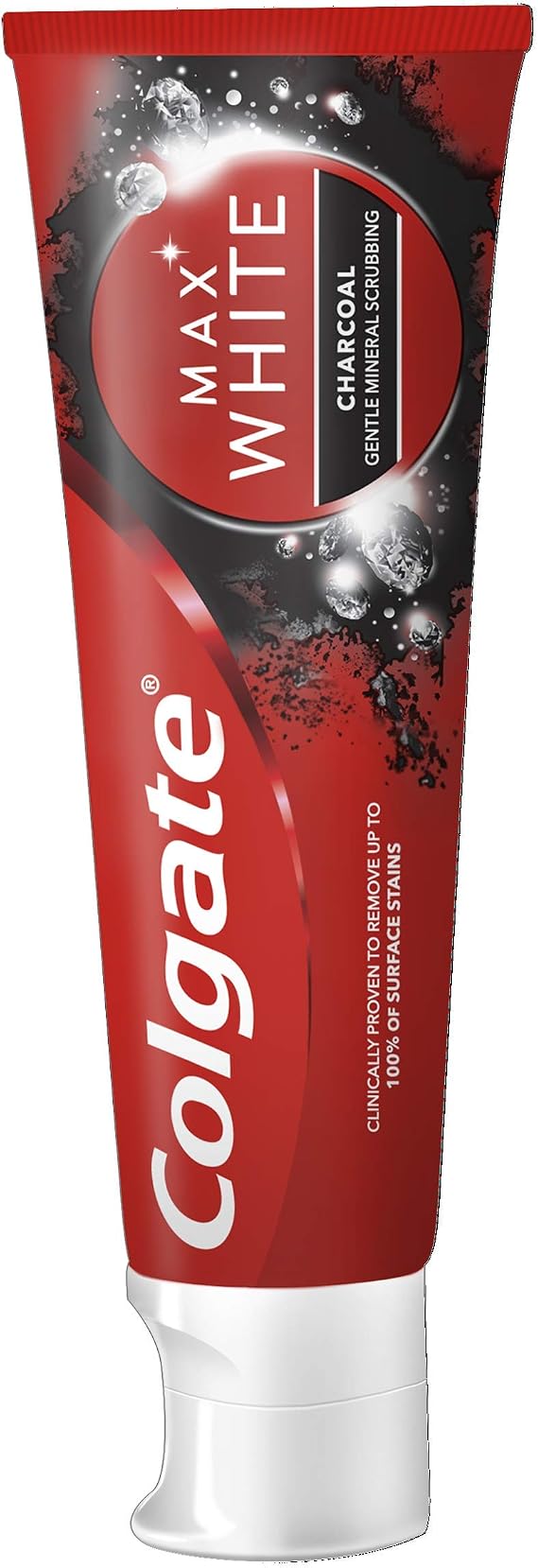 Colgate Max White Charcoal Toothpaste 75ml, Teeth Whitening Toothpaste, Clinically Proven Formula, Removes Up to 100% of Surface Stains with Activated Charcoal & Mineral Micro-Particles (Pack of 2)
