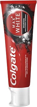 Colgate Max White Charcoal Toothpaste 75ml, Teeth Whitening Toothpaste, Clinically Proven Formula, Removes Up to 100% of Surface Stains with Activated Charcoal & Mineral Micro-Particles (Pack of 2)