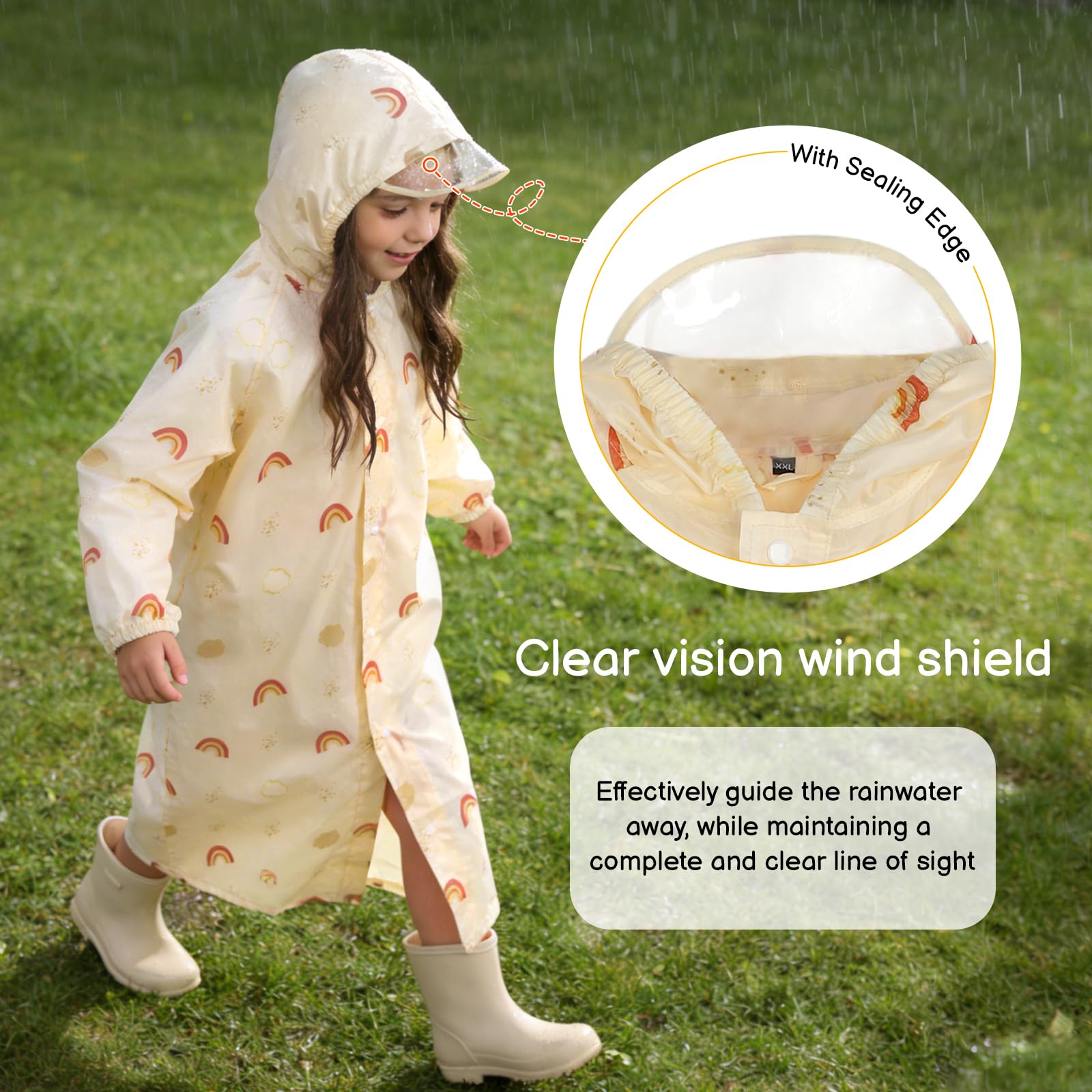 Impermeable para niños, poncho de lluvia impermeable con capucha para niños y niñas, ropa de lluvia ligera y reutilizable con bonito estampado con funda de mochila