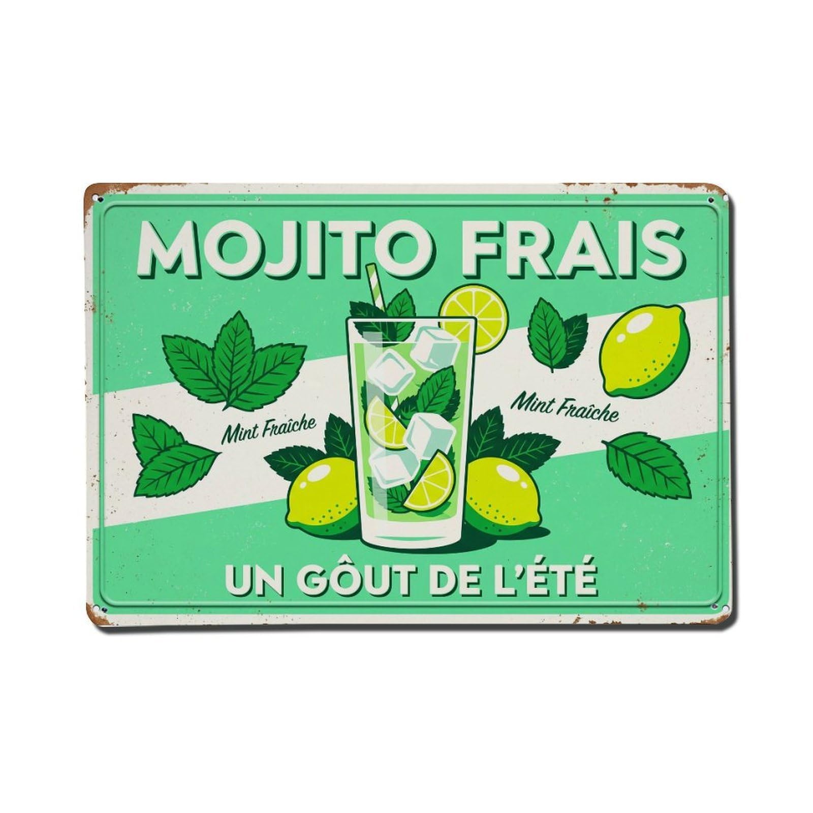 Mojito Refreshing Summer Beverage Metal Tin Sign Plaque Wall Decor for Cafe, Club Bar, Office, Home Garden Metal Poster 8x12Inch