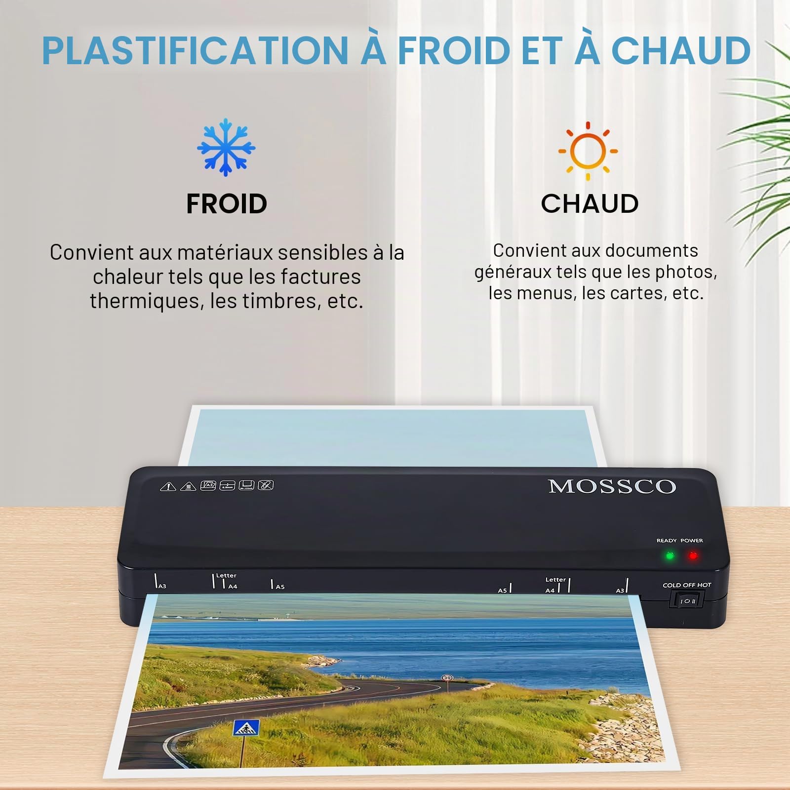 Plastifieuse A3 A4 A5 A6, lamineuse chaude et froide avec films de stratification, coupe-papier, perforateurs et anneaux de reliure pour bureau