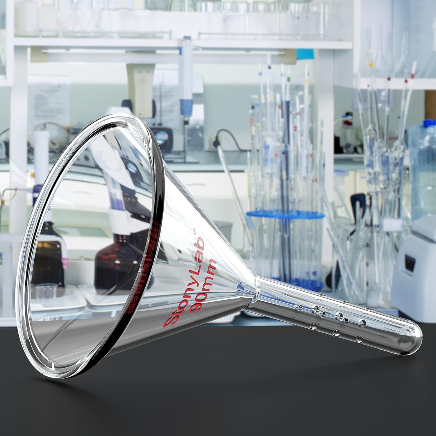 stonylab Perforated Glass Funnel for Flash Chromatography, Borosilicate Glass Filling Funnel, 12 mm OD Handle, Laborary Glassware