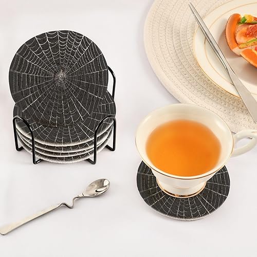 Miniatura 5 de Kigai Spiders Web - Juego de 6 posavasos con soporte de 3.9 pulgadas, absorbentes, resistentes al calor, para decoración del hogar, protección de