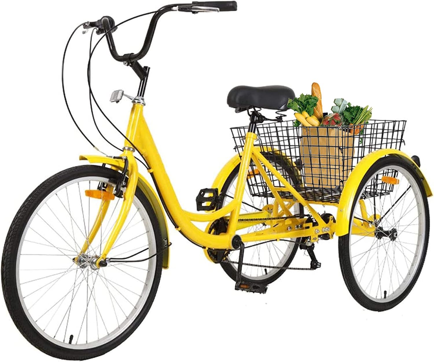 買い物かご付き24インチ三輪車 7スピードアダルトトライク3輪バイク
