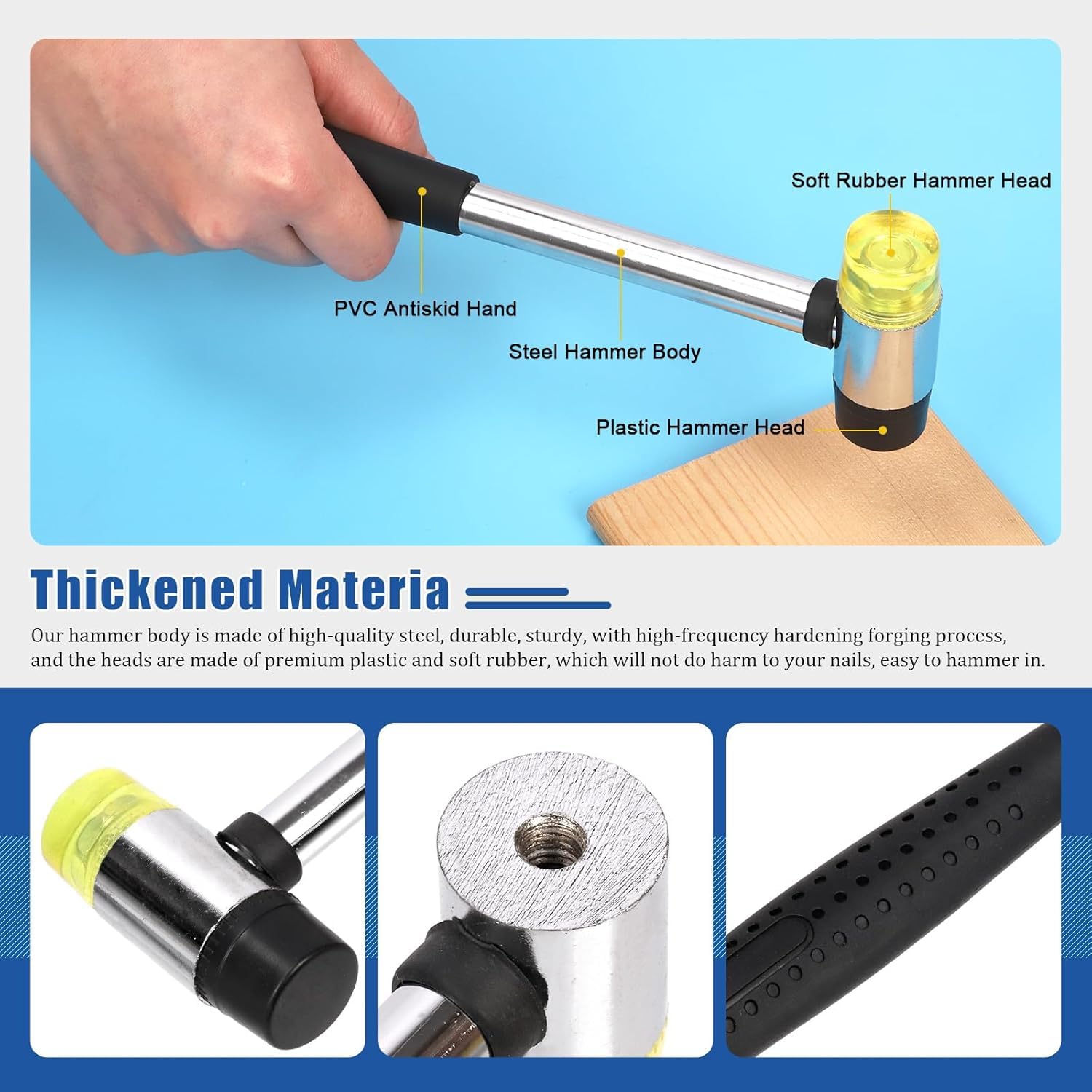 2Pcs Rubber Mallet Hammer, 25 mm Small Nylon Hammer with Non-Slip Rubber Grip for Jewelry DIY Craft Tools Leather Craft - Image 3